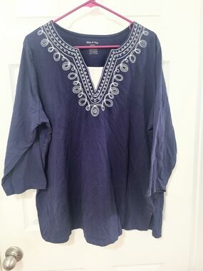 White Stag Navy Tunic with White Embroidered V-Neck